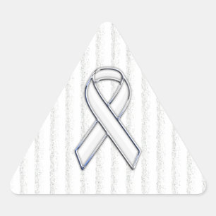 Chrome White Ribbon Awareness on Vertical Stripes Sticker