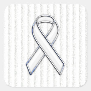 Chrome White Ribbon Awareness on Vertical Stripes Vierkante Sticker