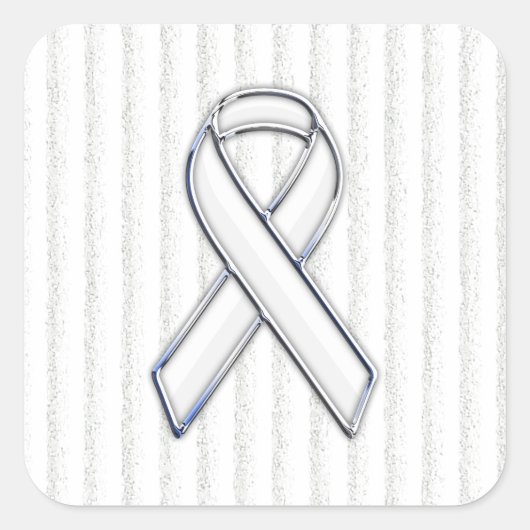 Chrome White Ribbon Awareness on Vertical Stripes Vierkante Sticker (Voorkant)
