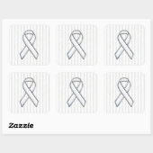 Chrome White Ribbon Awareness on Vertical Stripes Vierkante Sticker (Vel)