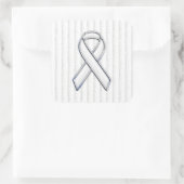 Chrome White Ribbon Awareness on Vertical Stripes Vierkante Sticker (Tas)