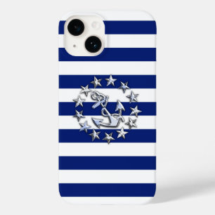 Chrome Yacht Flag Print op Navy Stripes Case-Mate iPhone 14 Hoesje