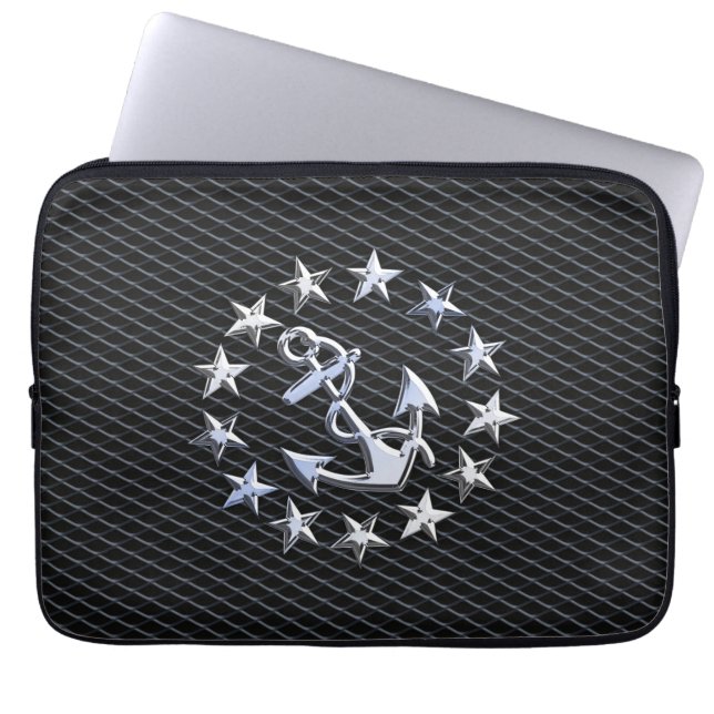 Chrome Yacht Naval Flag op automobielgrille Print Laptop Sleeve (Voorkant)