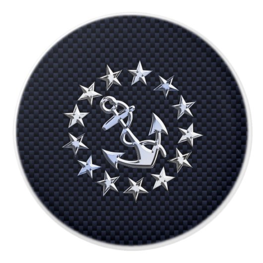 Chrome Yacht Vlag op Navy Carbon Fiber Print Keramische Knop (Voorkant)