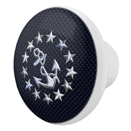 Chrome Yacht Vlag op Navy Carbon Fiber Print Keramische Knop (Rechts)