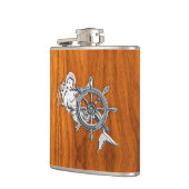 Chrome Zeemeermin op Teak Print Heupfles (Links)