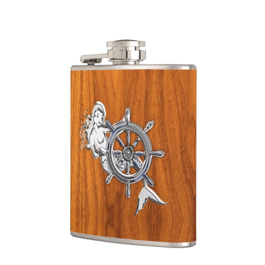 Chrome Zeemeermin op Teak Print Heupfles (Links)