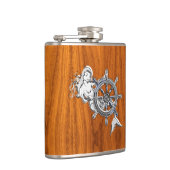 Chrome Zeemeermin op Teak Print Heupfles (Rechts)