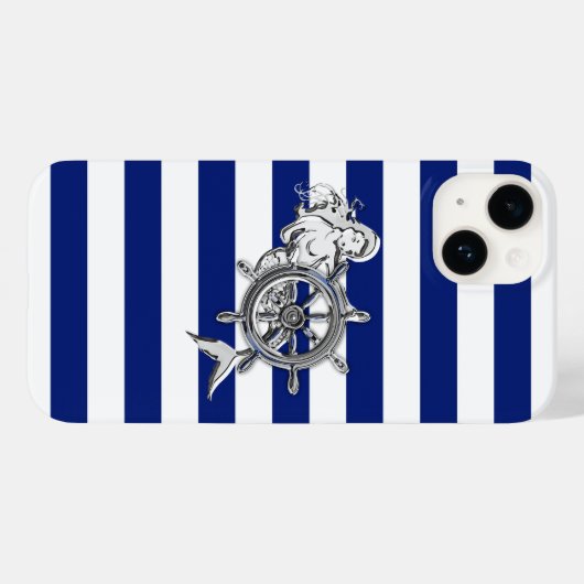 Chrome Zeemeermin Print op Navy Stripes Case-Mate iPhone Case (Achterkant (horizontaal))