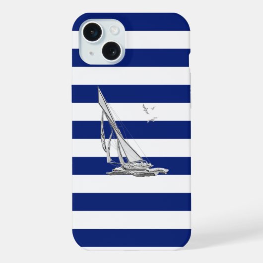 Chrome zeilboot op marine strepen iPhone hoesje (Achterkant)
