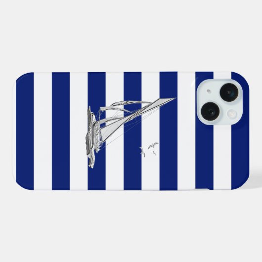 Chrome Zeilboot op Navy Stripes iPhone Hoesje (Achterkant horizontaal)