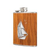 Chrome Zeilboot op Teak Print Heupfles (Links)