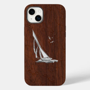 Chrome Zeilboot op Wet Mahonie Print Case-Mate iPhone Case