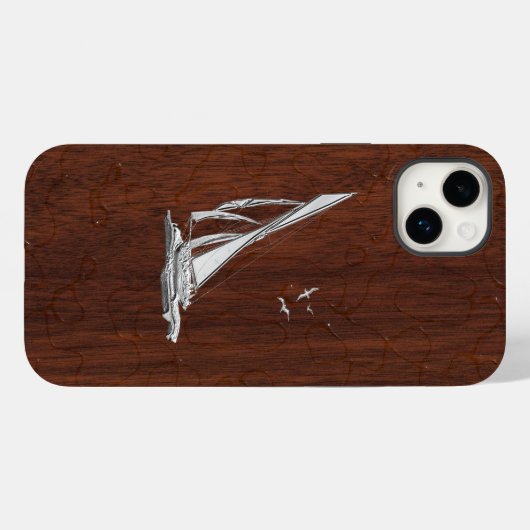 Chrome Zeilboot op Wet Mahonie Print Case-Mate iPhone Case (Achterkant (horizontaal))