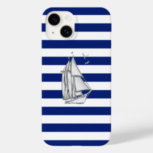Chrome zeilbootprint op marine strepen Case-Mate iPhone 14 hoesje