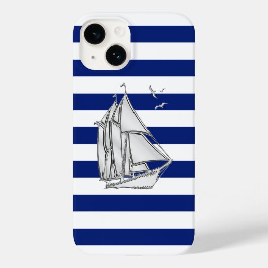 Chrome zeilbootprint op marine strepen Case-Mate iPhone case (Achterkant)