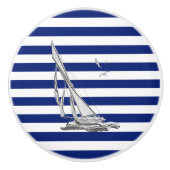Chrome Zeilen op Nautical Navy Blue Stripes Print Keramische Knop (Voorkant)