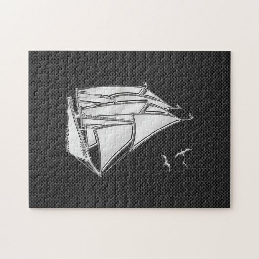Chrome Zilver Als Zeilboot op Koolstofvezel Legpuzzel (Horizontaal)