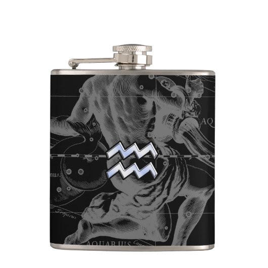 Chrome zoals Aquarius Sign on Hevelius Map Heupfles (Voorkant)