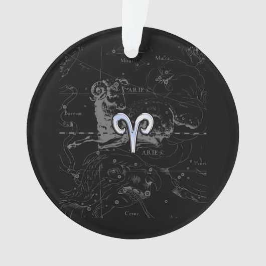Chrome zoals Aries Zodiac Sign on Hevelius Black Ornament (voorkant)