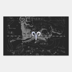 Chrome zoals Aries Zodiac Sign on Hevelius Black Rechthoekige Sticker