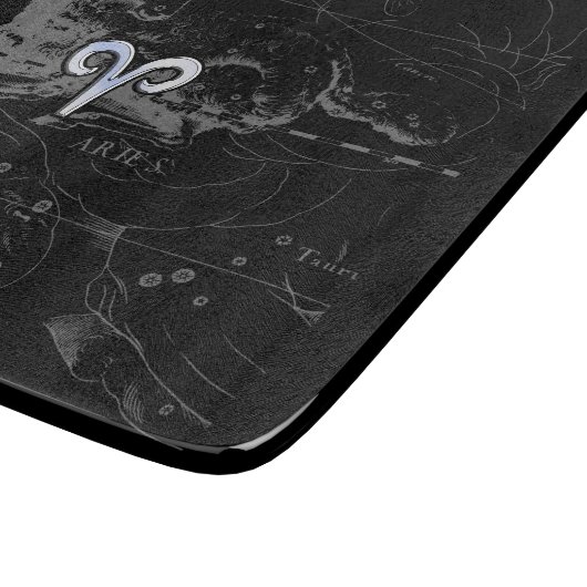 Chrome zoals Aries Zodiac Sign on Hevelius Black Snijplank (Hoek)