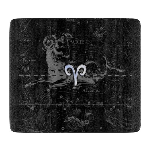 Chrome zoals Aries Zodiac Sign on Hevelius Black Snijplank (Voorkant)