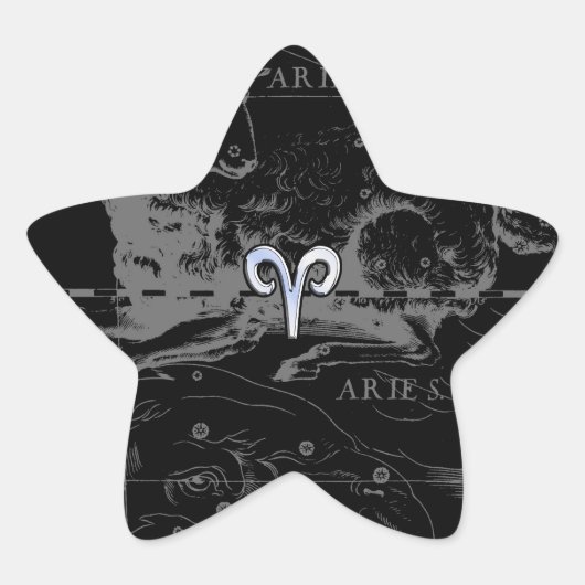 Chrome zoals Aries Zodiac Sign on Hevelius Black Ster Sticker (Voorkant)