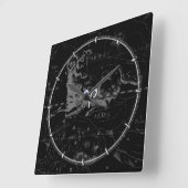Chrome zoals Aries Zodiac Sign on Hevelius Black Vierkante Klok (Hoek)