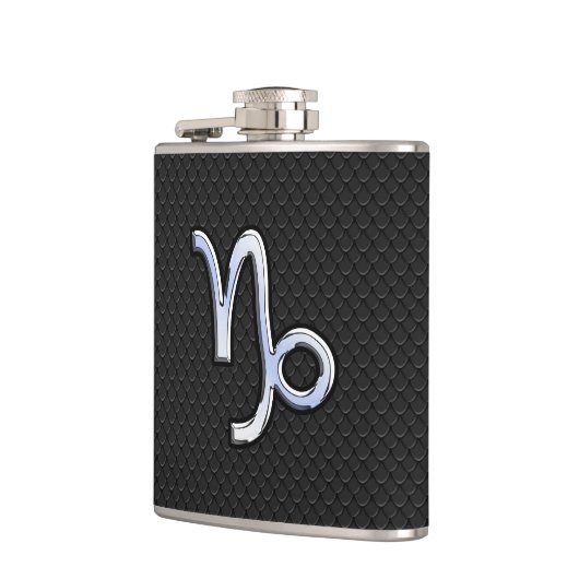 Chrome zoals Capricorn Zodiac Symbol op slangenhui Heupfles (Links)