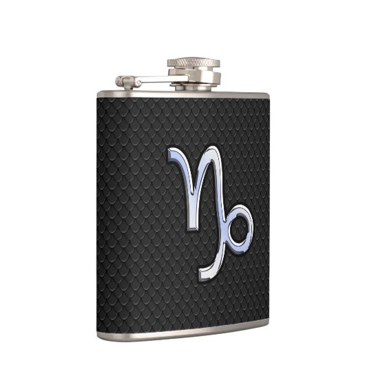 Chrome zoals Capricorn Zodiac Symbol op slangenhui Heupfles (Rechts)
