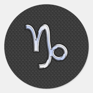 Chrome zoals Capricorn Zodiac Symbol op slangenhui Ronde Sticker
