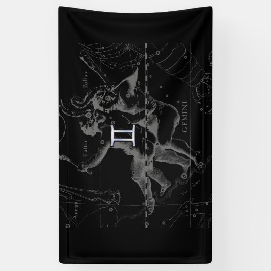 Chrome zoals Gemini Zodiac Sign on Hevelius Spandoek (Verticaal)