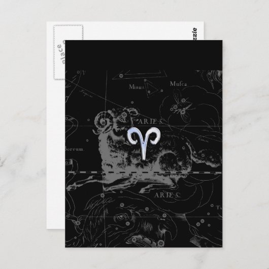 Chrome zoals het Zodiac-symbool van Aries op Hevel Briefkaart (Voorkant / Achterkant)