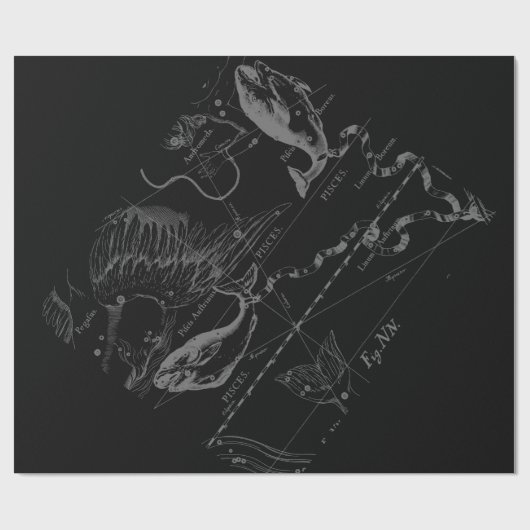 Chrome zoals Pisces Zodiac Sign on Black Hevelius Cadeaupapier (Vlak)
