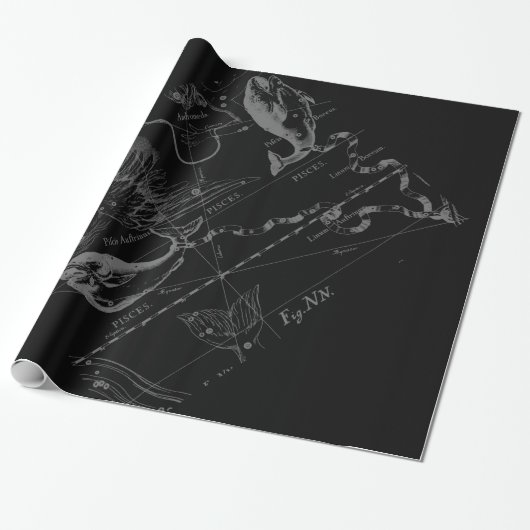 Chrome zoals Pisces Zodiac Sign on Black Hevelius Cadeaupapier (Uitgerold)