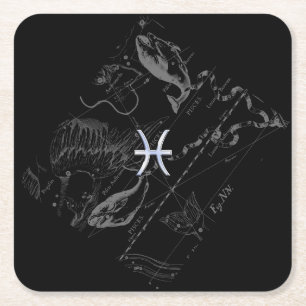 Chrome zoals Pisces Zodiac Sign on Black Hevelius Kartonnen Onderzetters