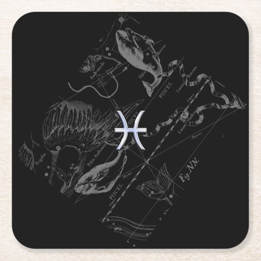 Chrome zoals Pisces Zodiac Sign on Black Hevelius Kartonnen Onderzetters (Voorkant)