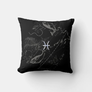 Chrome zoals Pisces Zodiac Sign on Black Hevelius Kussen