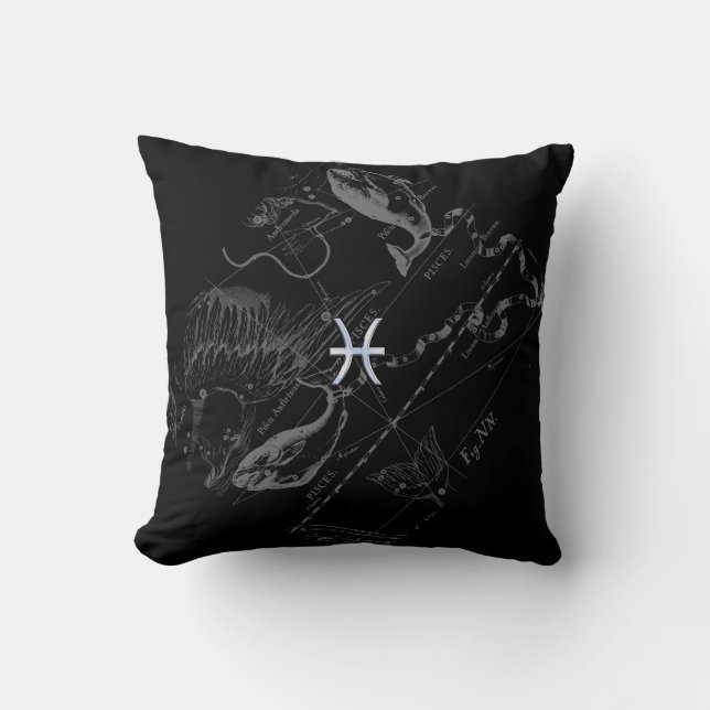 Chrome zoals Pisces Zodiac Sign on Black Hevelius Kussen (Voorkant)