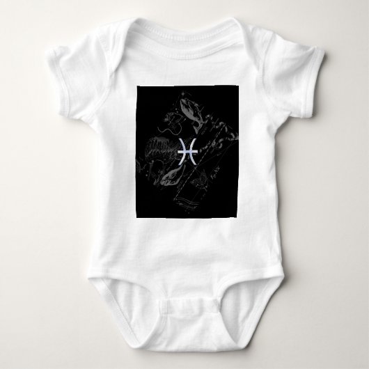 Chrome zoals Pisces Zodiac Sign on Black Hevelius Romper (Voorkant)