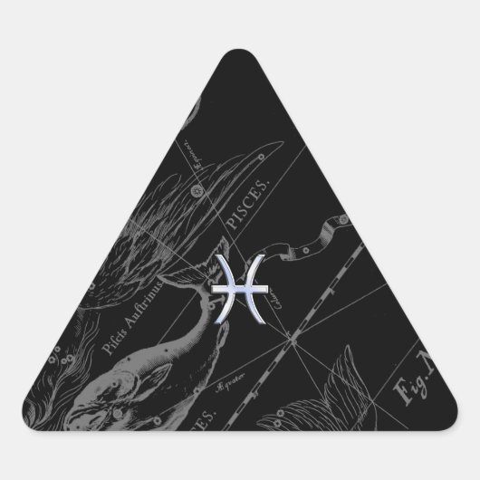 Chrome zoals Pisces Zodiac Sign on Black Hevelius Sticker (Voorkant)