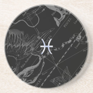 Chrome zoals Pisces Zodiac Sign on Black Hevelius Zandsteen Onderzetter