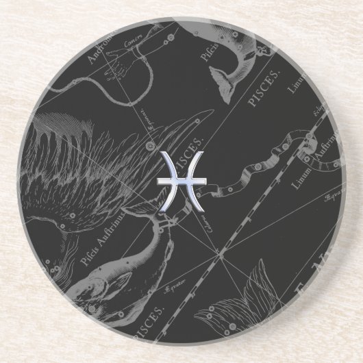 Chrome zoals Pisces Zodiac Sign on Black Hevelius Zandsteen Onderzetter (Voorkant)