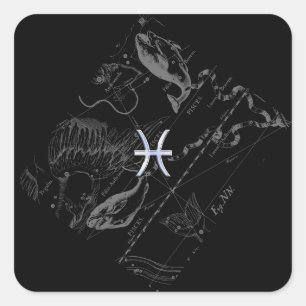 Chrome zoals Pisces Zodiac Sign on Hevelius 1690 Vierkante Sticker