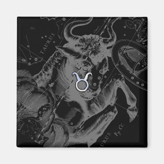 Chrome zoals Taurus Zodiac op Hevelius Black Magneet (Voorkant)