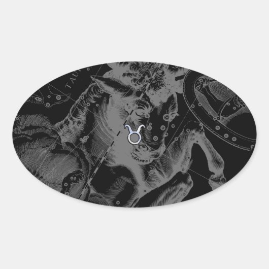 Chrome zoals Taurus Zodiac op Hevelius Black Ovale Sticker (Voorkant)