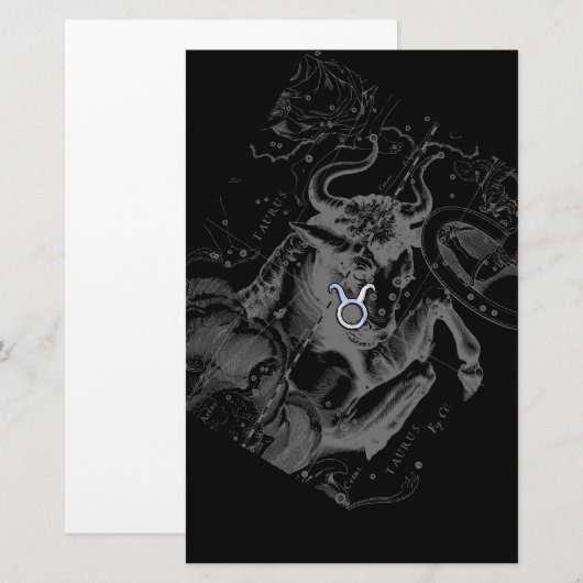 Chrome zoals Taurus Zodiac Sign on Hevelius Briefpapier (Voorkant / Achterkant)
