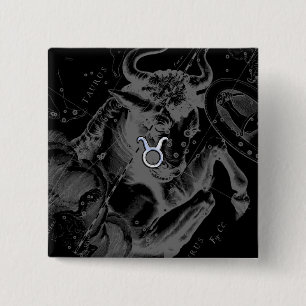 Chrome zoals Taurus Zodiac Sign on Hevelius Decor Vierkante Button 5,1 Cm