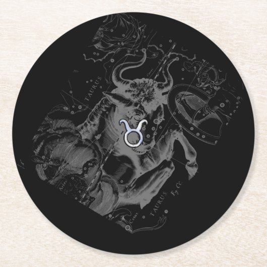 Chrome zoals Taurus Zodiac Sign on Hevelius Ronde Kartonnen Onderzetter (Voorkant)